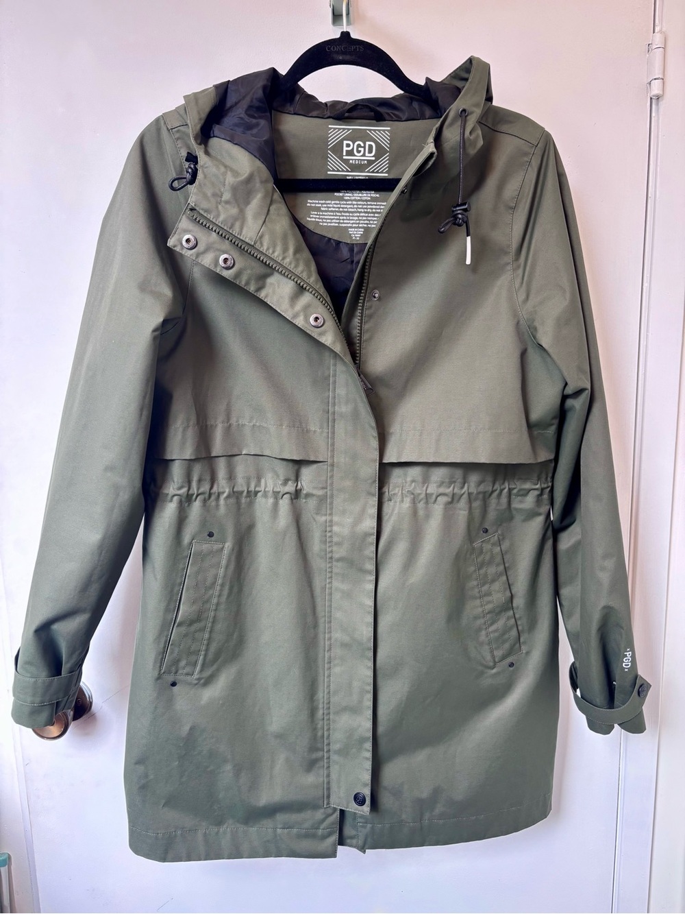 PGD Olive Green Hooded Rain Trench Coat - Women's Medium